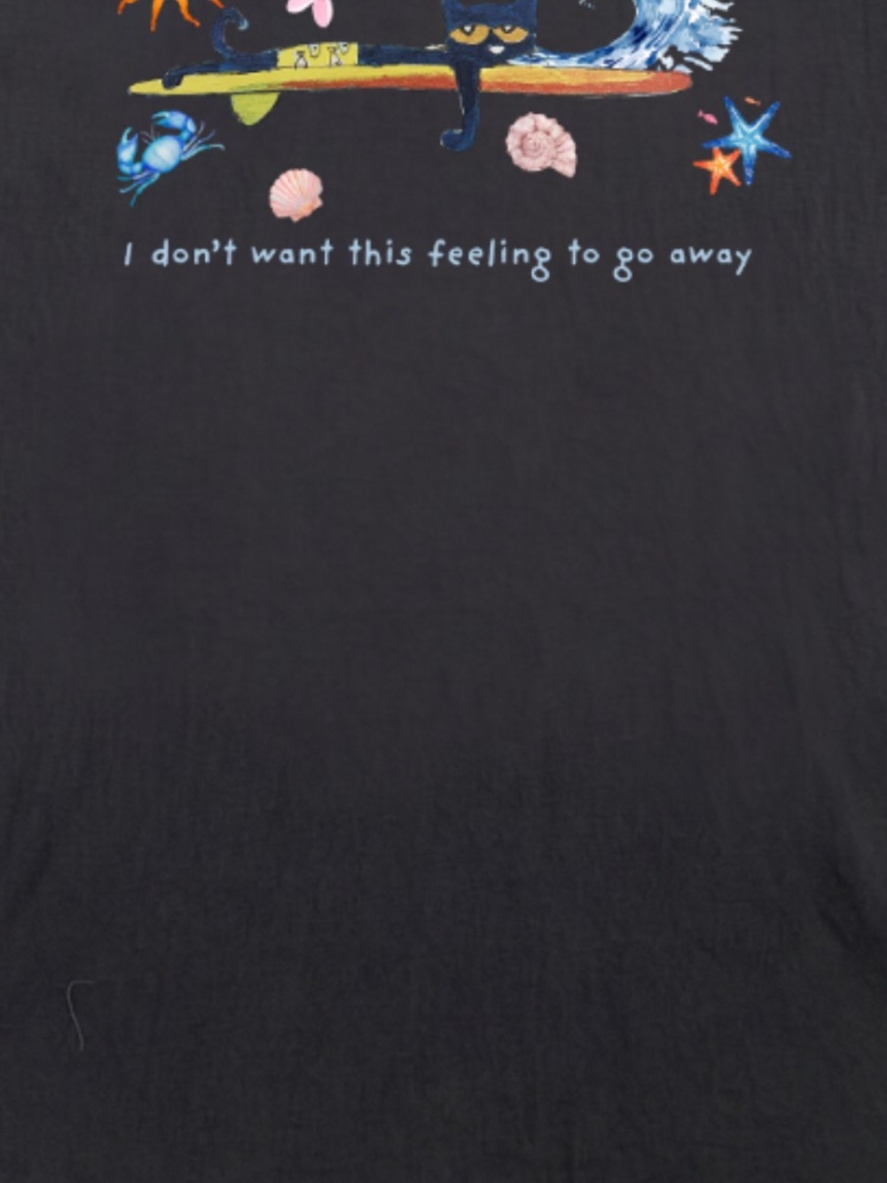 Black Graphic Tee with Surf Cat and Beach Motifs - Picture 2 of 2